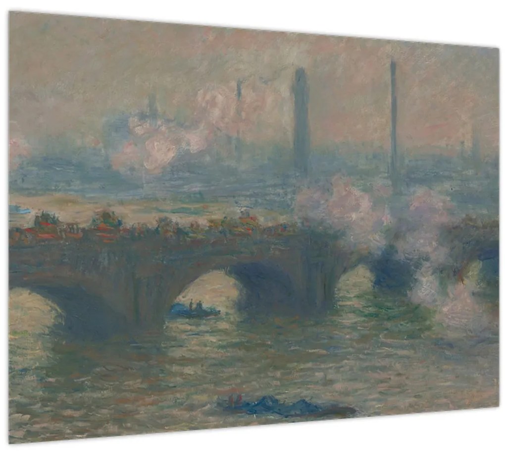 Tablou pe sticlă - Claude Monet, Waterloo Bridge, Gray Day, reproducere (70x50 cm)