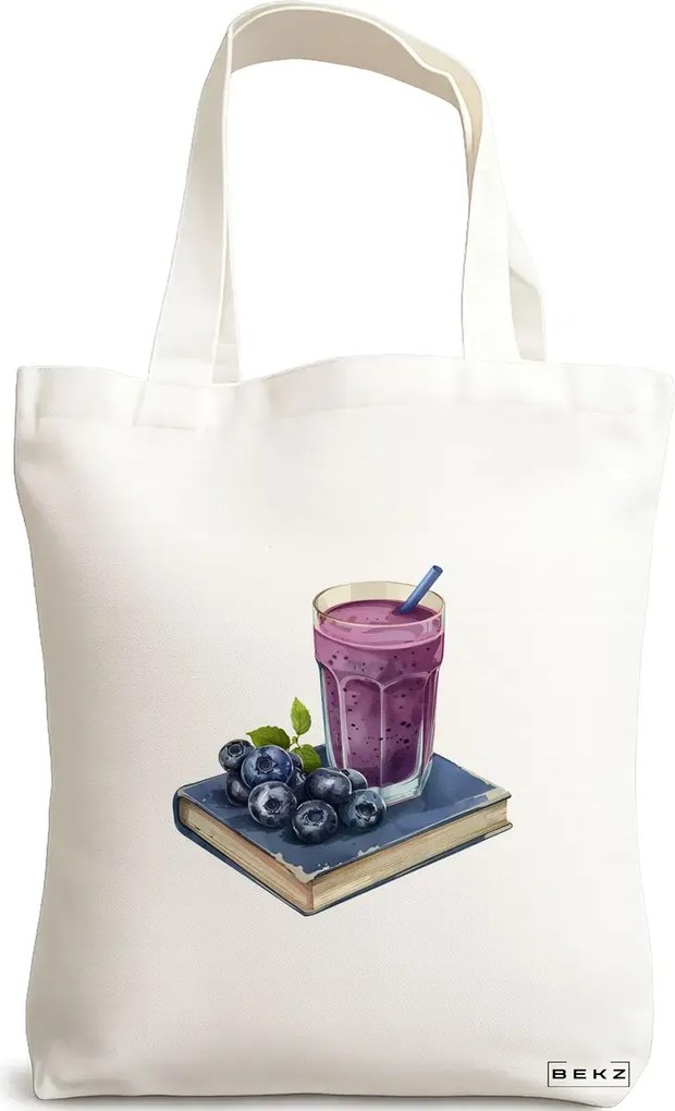 Sacosa de Panza pentru Cumparaturi, Geanta Tote, model Books and flowers 10 38 x 34.5 cm, Alba, BEKZ®