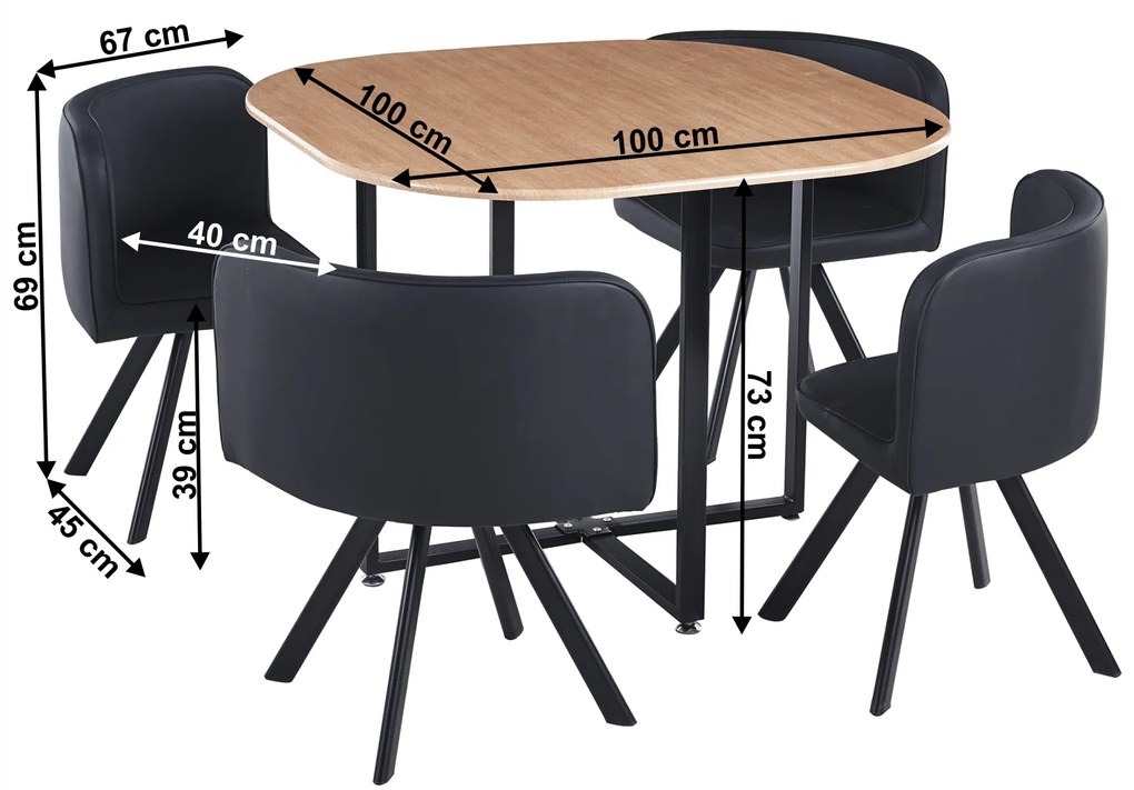 Set de mobilier dining 1+4, stejar/negru, BEVIS NEW