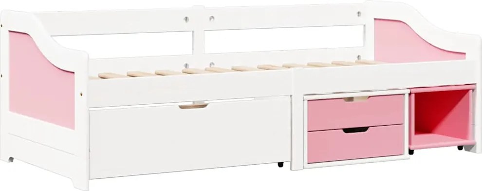 vidaXL Pat de zi cu 3 sertare fără saltea „IRUN” alb și roz 90x200 cm
