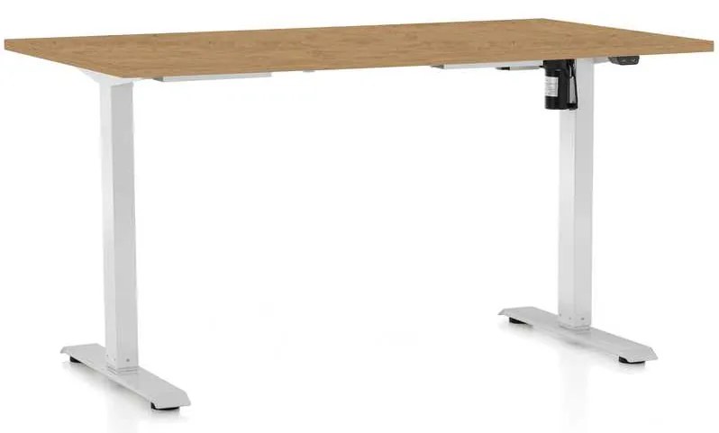 Masă înălțime reglabilă OfficeTech A, 120 x 80 cm, picioare albe, stejar piatra