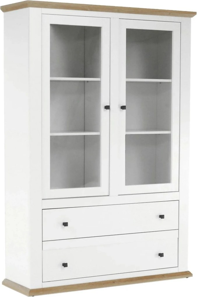 Vitrina LEON MZ5, alb/stejar deschis, PAL laminat, 125x40x180 cm