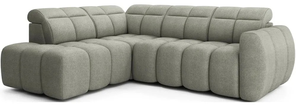 Colțar verde prăfuit extensibil/cu spațiu de depozitare cu tapițerie din țesătură bouclé (cu colț pe partea stângă/în formă de ”L”) Falconn – ELTAP