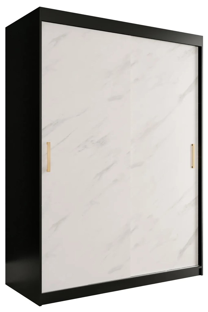 Dulap de haine 150 cm Marbelo T (mat negru + marmură albă). 1064542