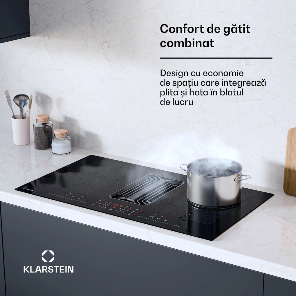 Klarstein AirJet FlexPro Down Air System | Induction hob + extractor hood | Flexzone | Booster