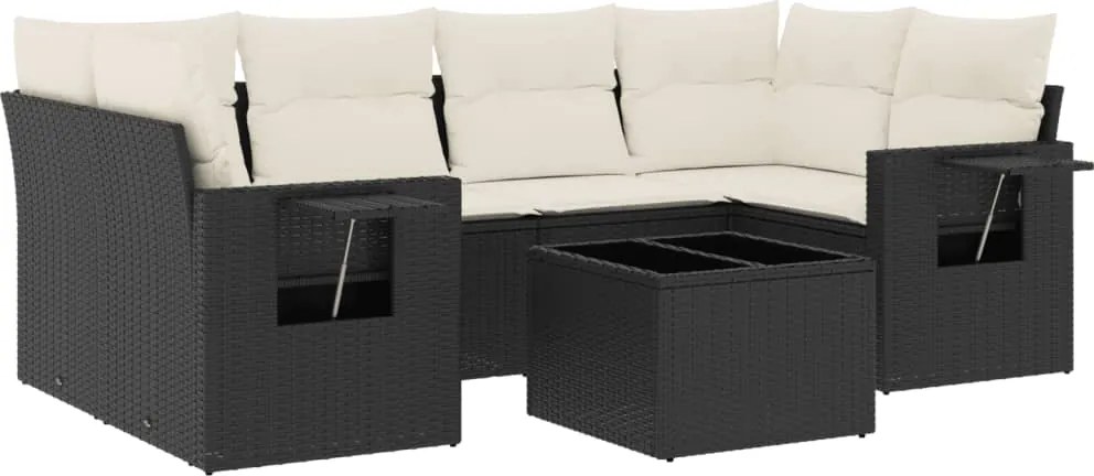 vidaXL Set canapele de grădină cu perne, 7 piese, negru, poliratan