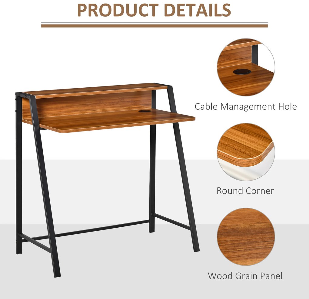HOMCOM Birou modern cu Rafturi in Lemn Castaniu 84x45x85cm