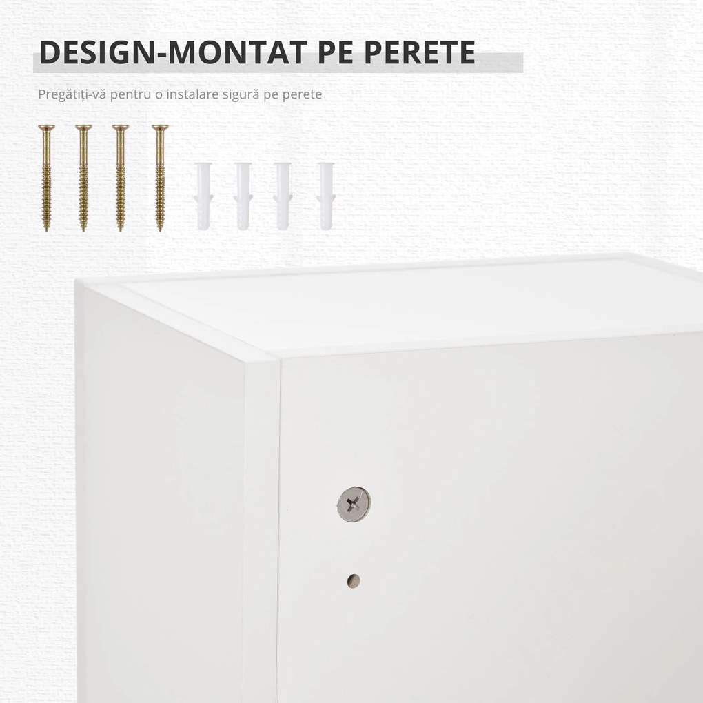 Dulapior de Perete pentru Medicamente cu Încuietoare, 5 Niveluri si Rafturi Reglabile, din Lemn si Sticla, Alb 30x20x70cm Kleankin | Aosom Romania