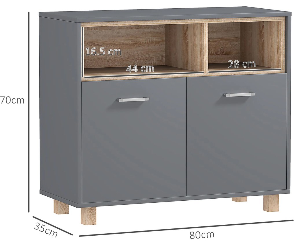 HOMCOM Dulap Baie cu Rafturi Deschise și Dulăpior cu 2 Uși, Dulap de Baie Spațios cu Mânere, 80x35x70 cm, Gri | Aosom Romania