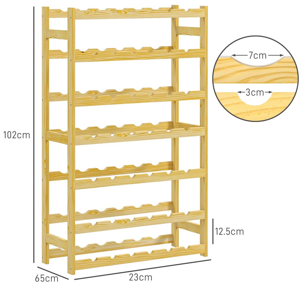 HOMCOM Suport pentru Vin din Lemn, Suport pe 7 niveluri pentru 42 de sticle de Vin, Suport Subțire pentru Bar, 63x25x102 cm, Natural | Aosom Romania