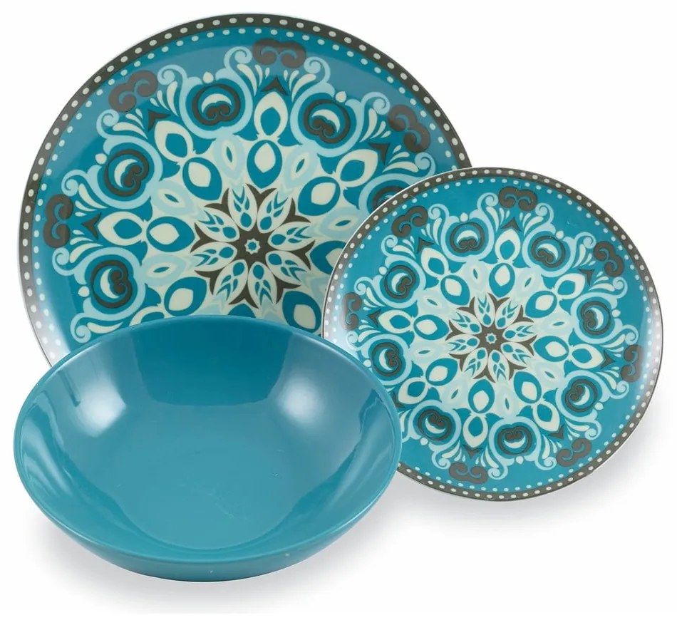 Set 18 farfurii din gresie și porțelan Villa d'Este Cala, multicolor