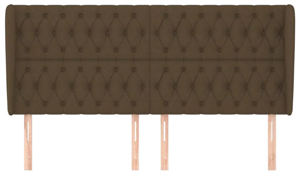 Tablie de pat cu aripioare maro inchis 203x23x118 128 cm textil 1, Maro inchis, 203 x 23 x 118 128 cm