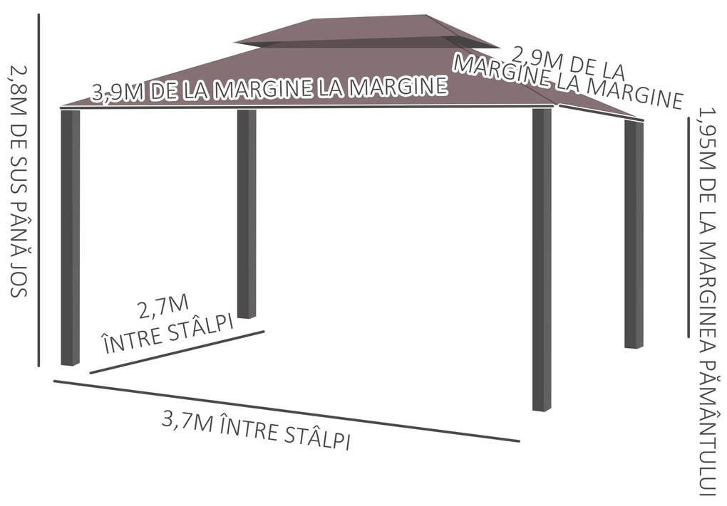 Outsunny Foisor Gradina pliabil cu Plasa de tantari si Acoperis dublu,3x4m Cafeniu | Aosom Romania