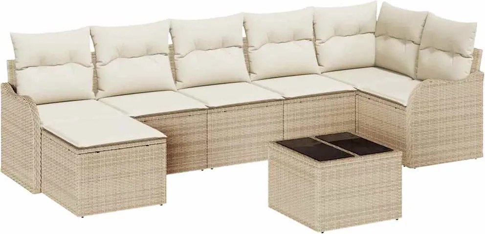 vidaXL Set de canapele pentru grădină 8 pcs Bej și alb Rattan poli