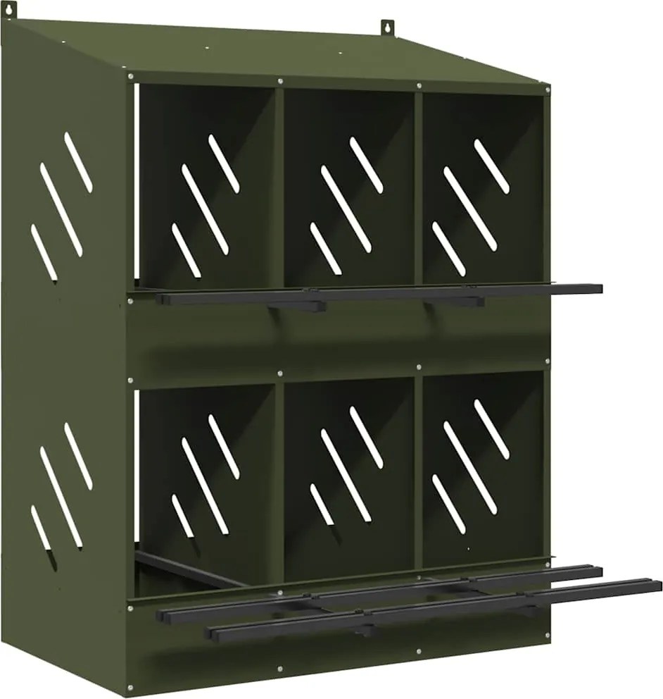 vidaXL Cutie de pui cu 6 compartimente din metal verde măsline