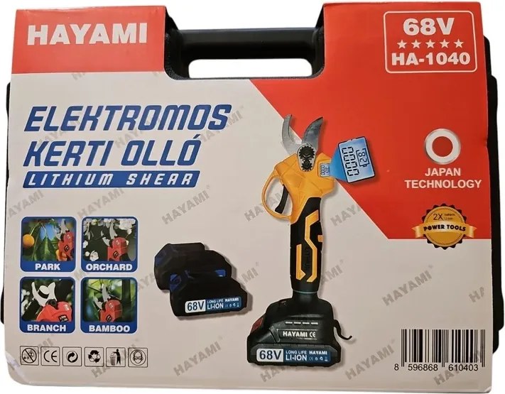 Foarfecă de grădină cu acumulator HAYAMI HA-1040 + cutie + 2 baterii