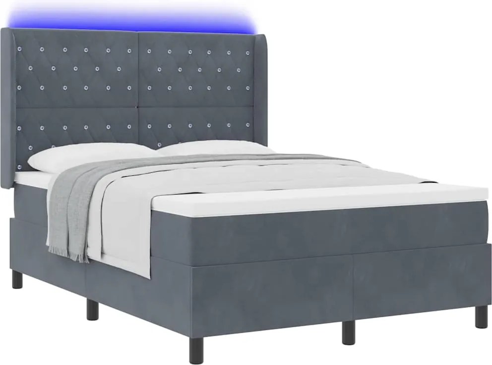 vidaXL Pat cu arcuri cu headboard Gri închis 140 x 190 cm Catifea