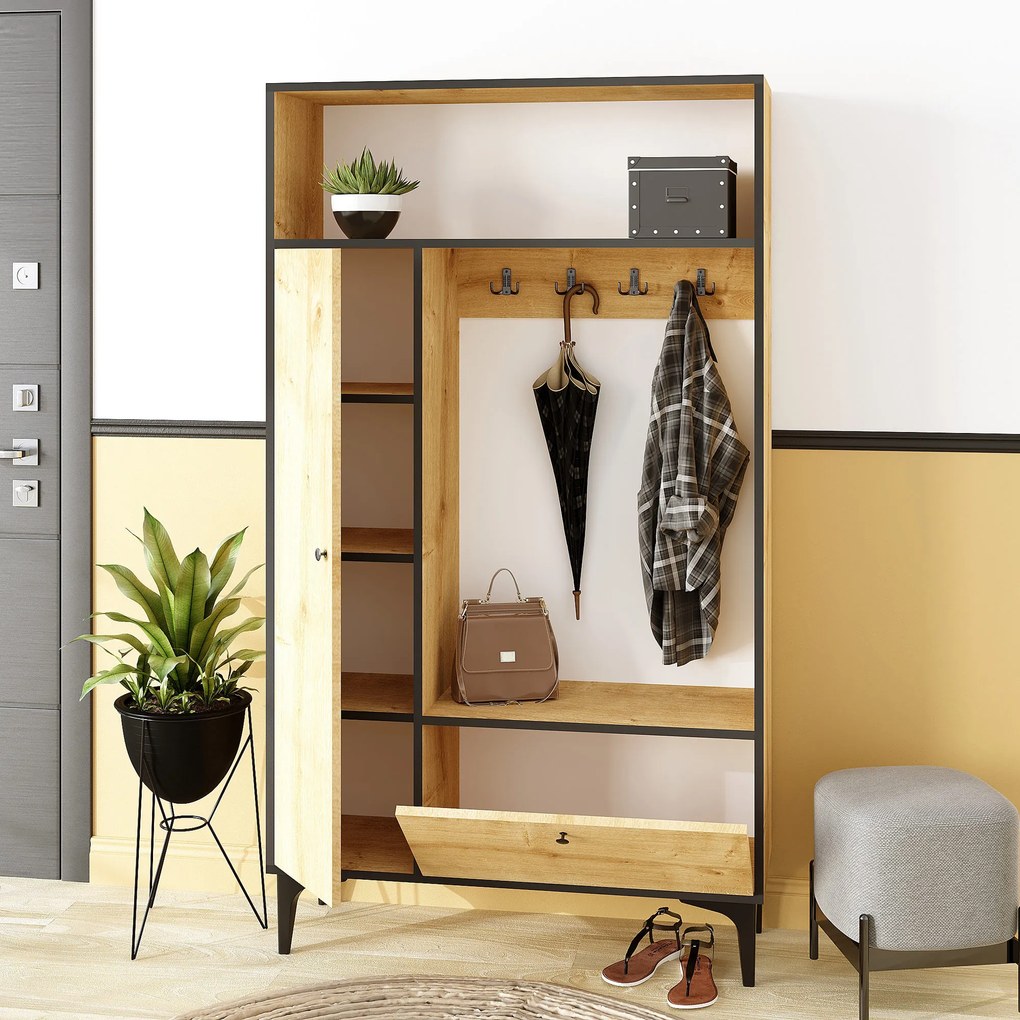 Set mobilier pentru hol Penny (Stejar safir + Negru). 1073162