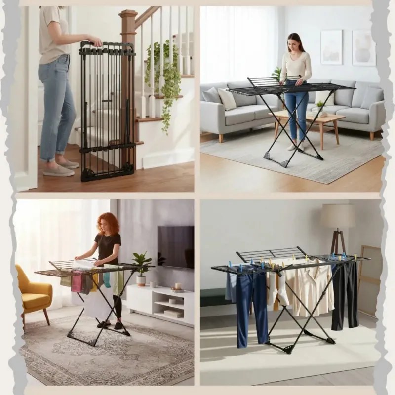 Uscător de haine KH 2043, 27 m, până la 20 kg, pliabil, oțel, negru