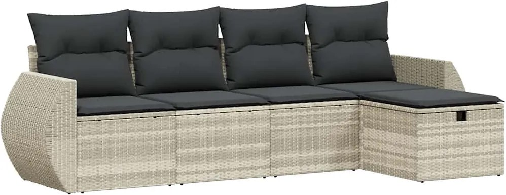 vidaXL Set canapele de grădină cu perne, 5 piese gri deschis poliratan