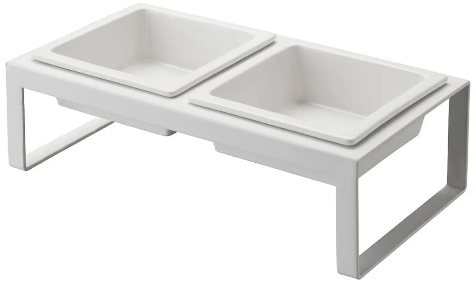 Set 2 boluri pentru animale de companie cu suport Yamazaki Tower, alb