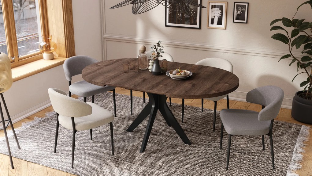 Mazzoni RENZO Stejar Maro/picior negru - MASĂ ROTUNDĂ Ø110 EXTENSIBILĂ PÂNĂ LA 180 cm | PENTRU BUCĂTĂRIE SUFRAGERIE LIVING RETRO