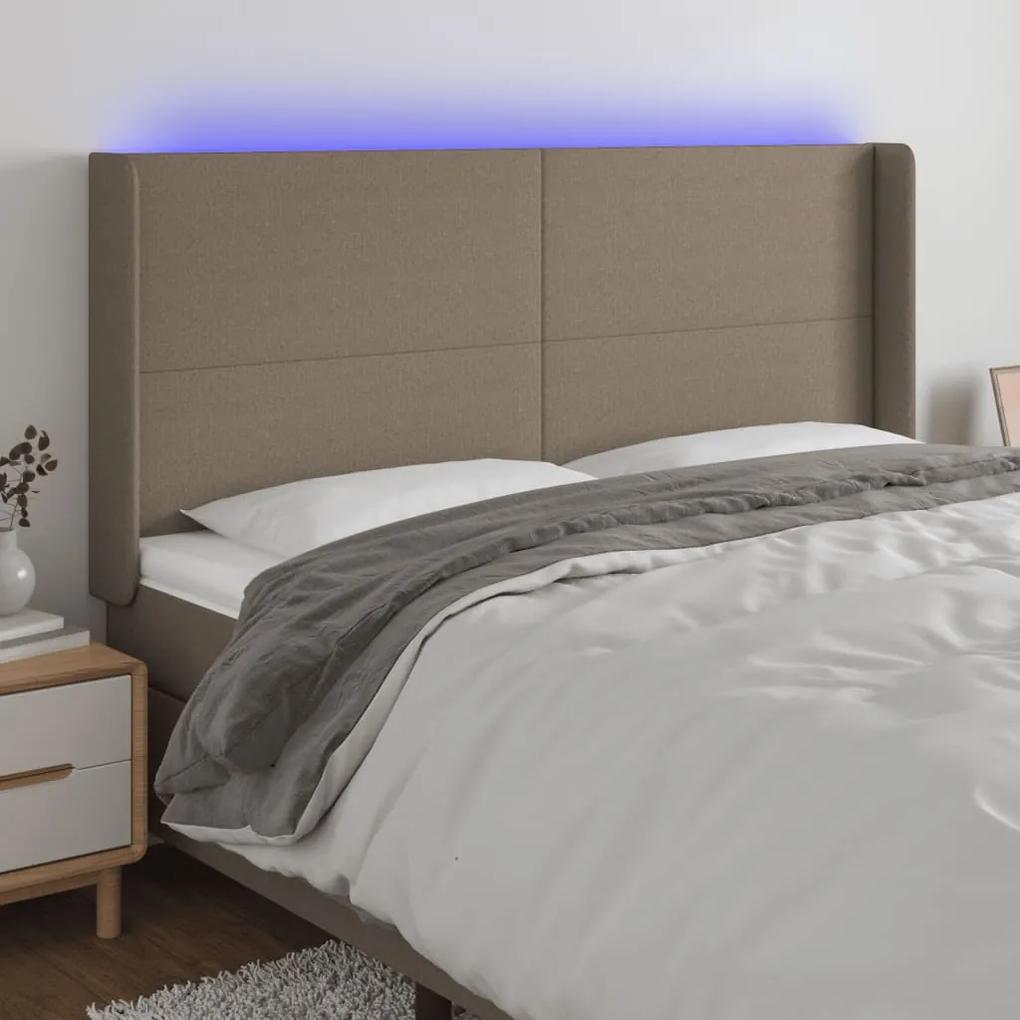 3123786 vidaXL Tăblie de pat cu LED, gri taupe, 183x16x118/128 cm, textil