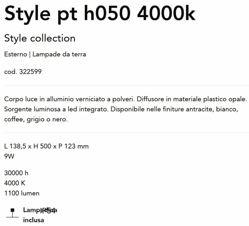 Stalp LED iluminat exterior Style pt h050 4000k antracit