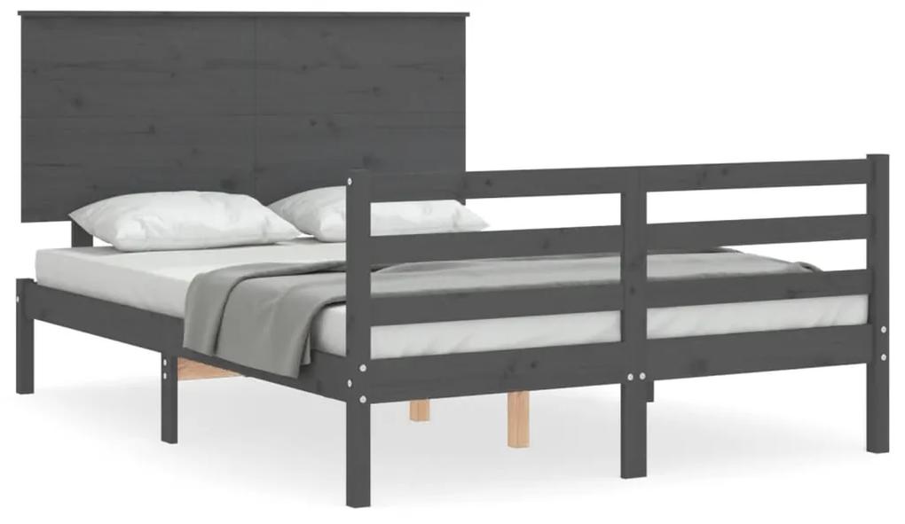 3195203 vidaXL Cadru de pat cu tăblie, gri, 140x190 cm, lemn masiv