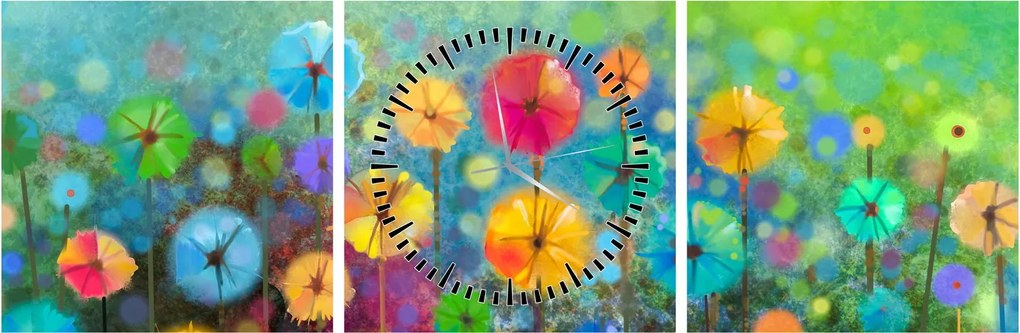 Tablou - Flori abstract (cu ceas) (90x30 cm)