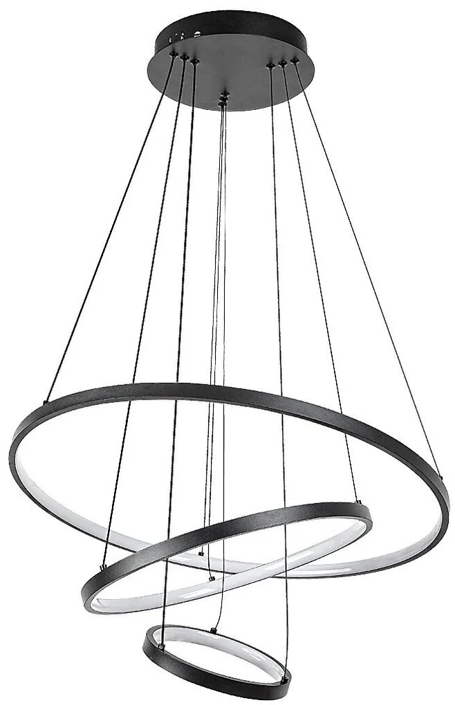 Lustra LED cu telecomanda cu 3 inele metal negru Beliza