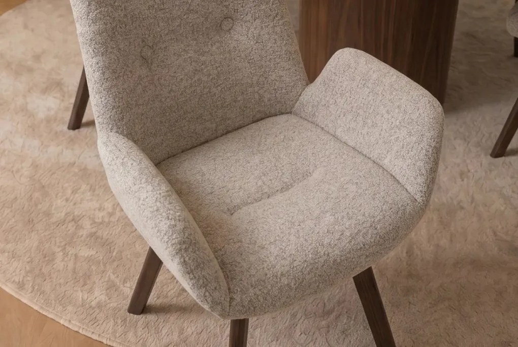 Set de 2 scaune pivotante, Lemn de stejar, textil boucle taupe BALTIC