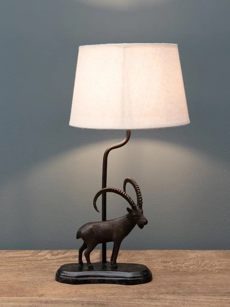 Lampa de masa, din alama, cu abajur din in, Ram