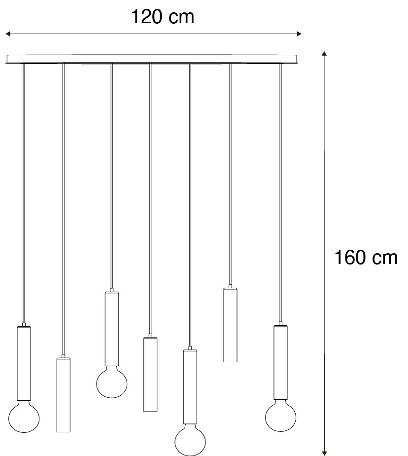 Lampă suspendată de design neagră ovală cu 7 lumini - Tuba