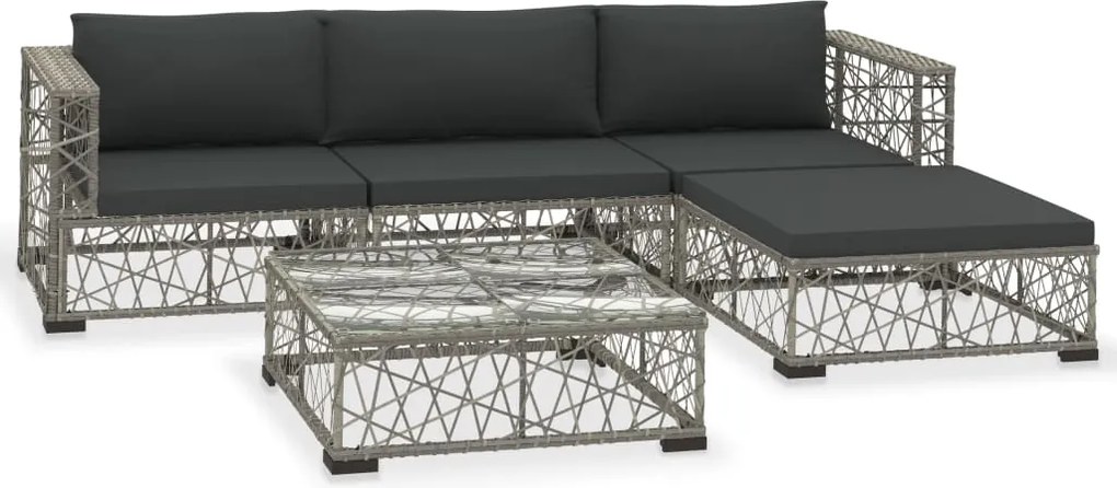 vidaXL Set mobilier de grădină cu perne, 5 piese, gri, poliratan