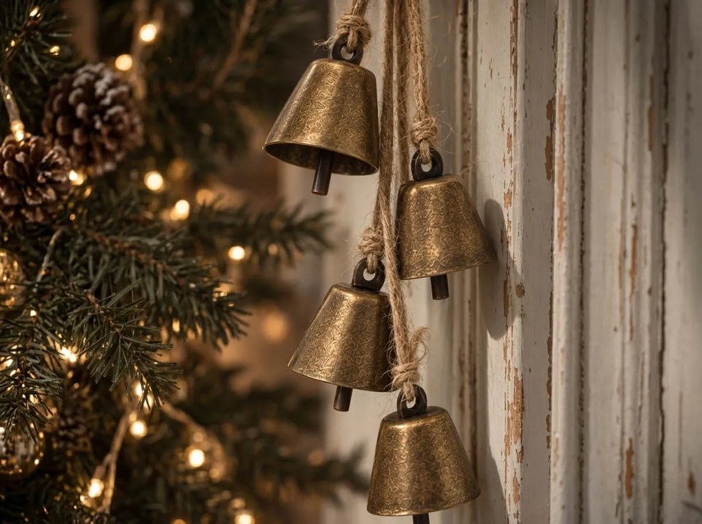 Decoratiune de Craciun pentru agatat GOLDEN BELLS 35 cm, aurie