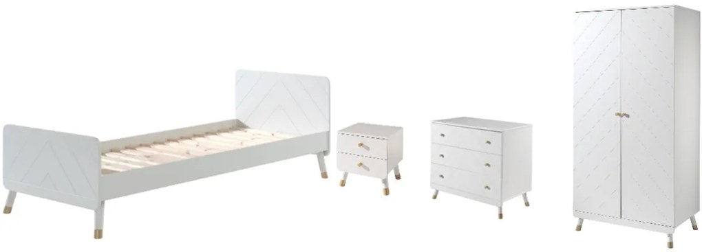 Set Dormitor Complet pentru Copii, 4 Piese, 90x200 cm, Alb Satinat (Pin Masiv și MDF) – Billy – Vipack