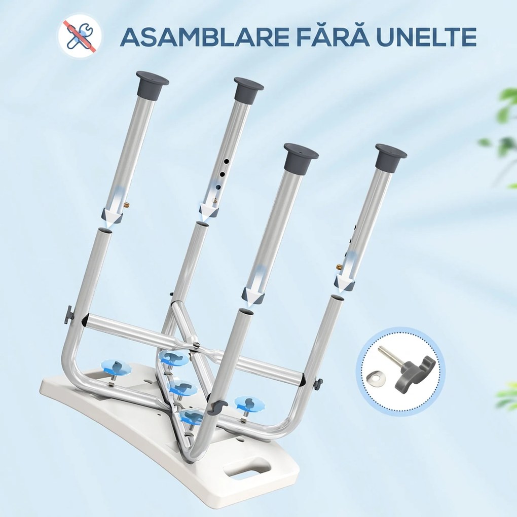 HOMCOM Taburet de duș din aluminiu, cu înălțime reglabilă și picioare antiderapante cu ventuze, gri | Aosom Romania