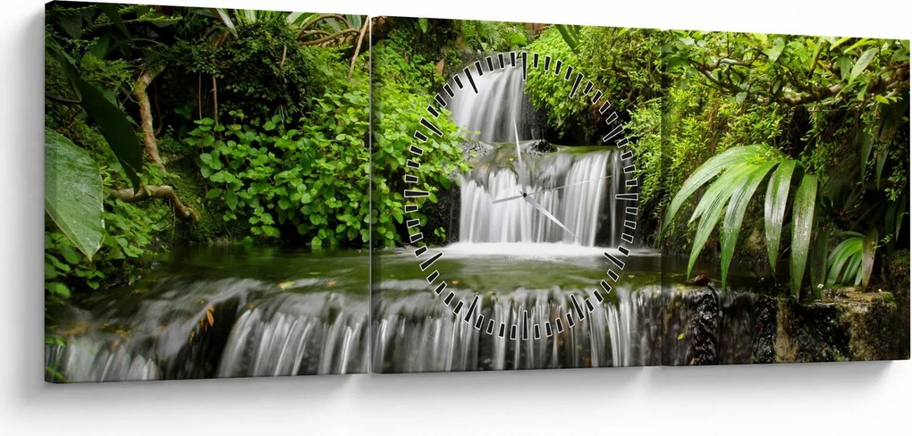 Tablou - Cascadă în pădurea tropicală (cu ceas) (90x30 cm)