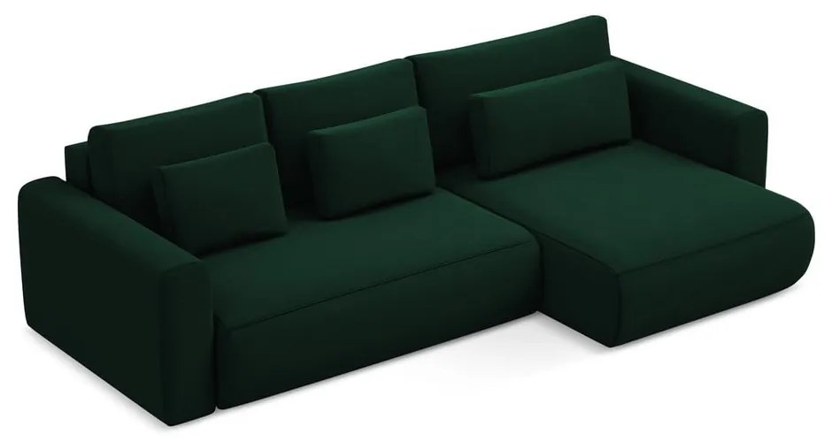 Colțar verde extensibil/cu spațiu de depozitare cu tapițerie din catifea (cu colț pe partea dreaptă/cu șezlong) Kapua – Makamii