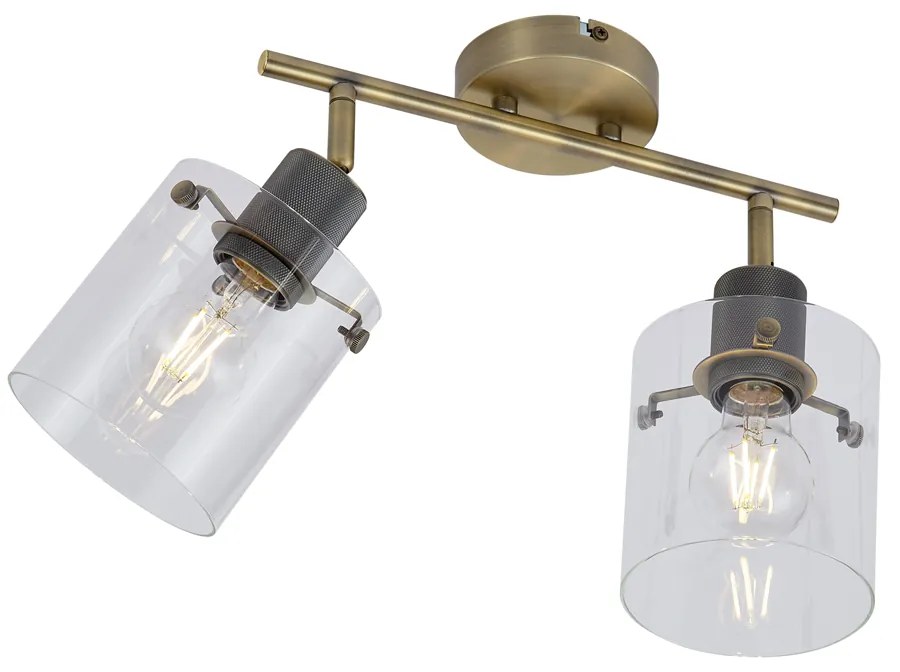 Spot de tavan de design bronz cu sticlă transparentă 2 lumini - Domo