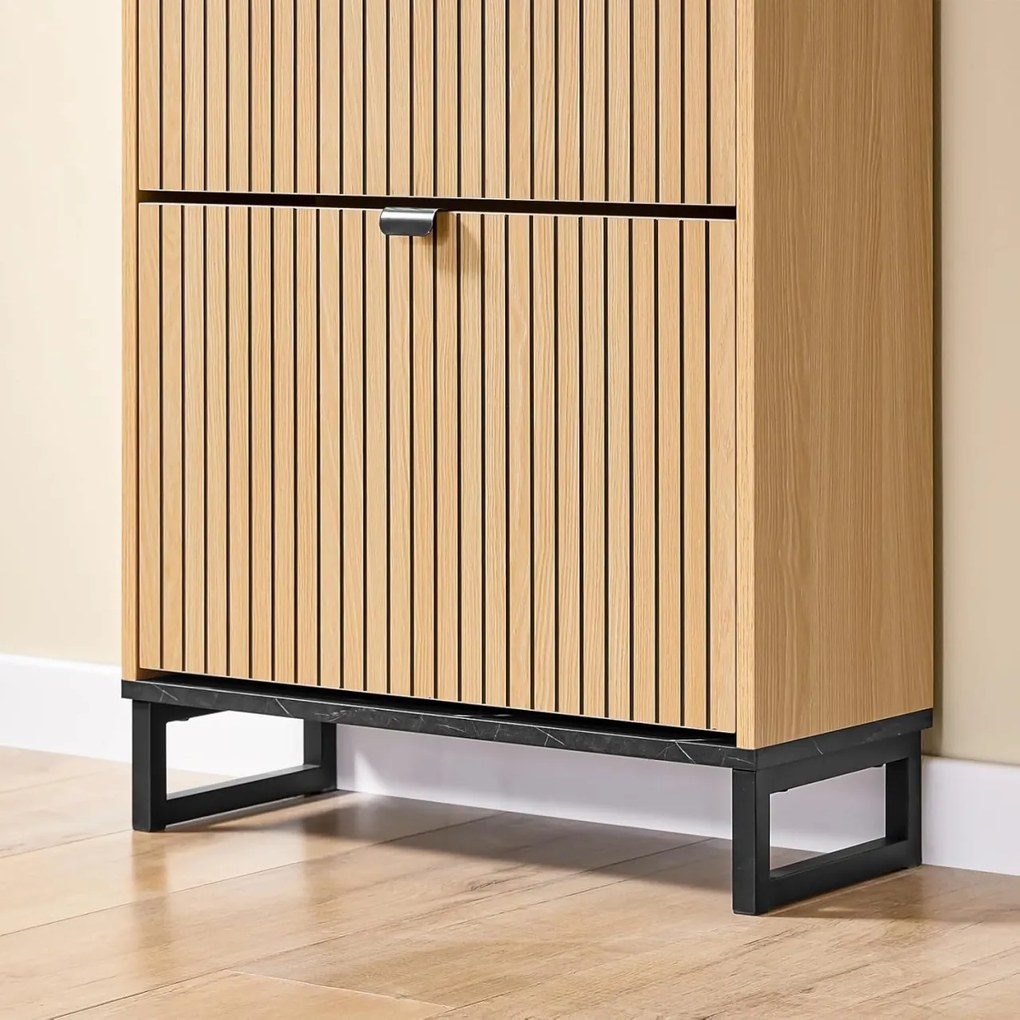 PANM6 - Pantofar 60 cm cu 2 compartimente, pantofare, depozitare pantofi, mobilier hol riflaje - Maro - Negru imitatie de marmura