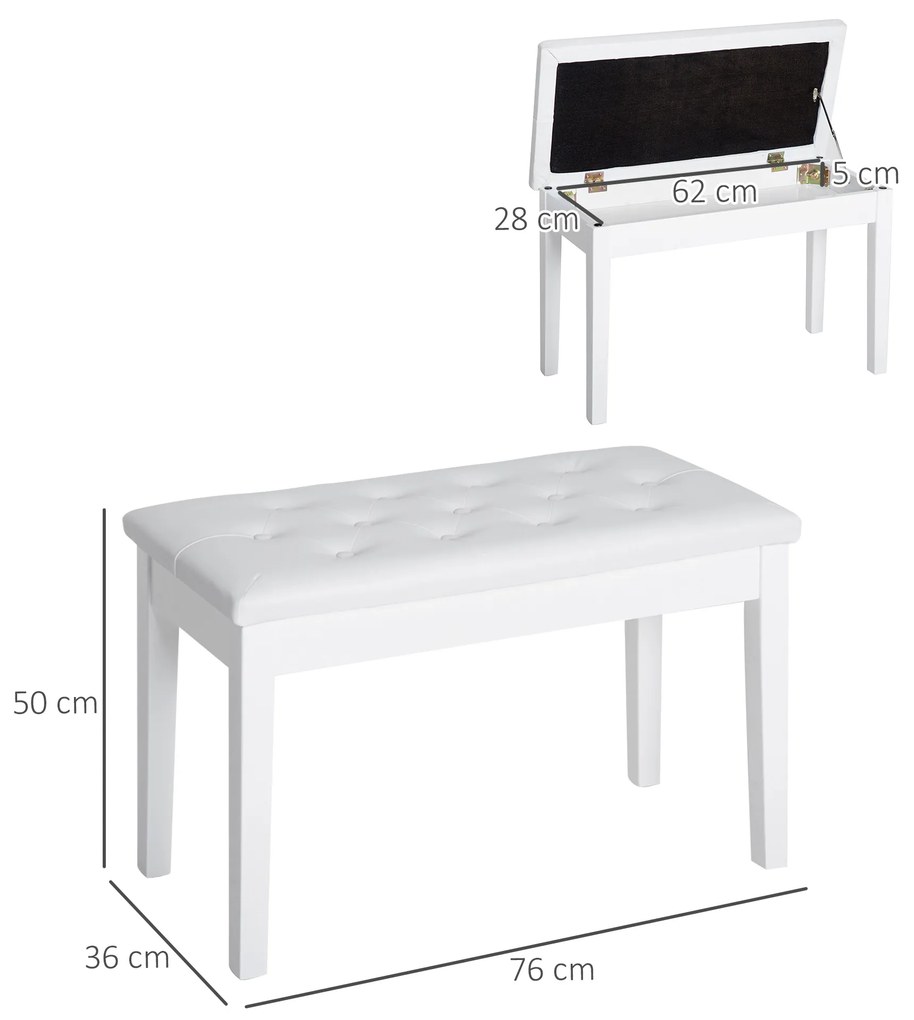 HomCom scaun pian, cu spatiu depozitare, 76x36x50cm, alb | AOSOM RO
