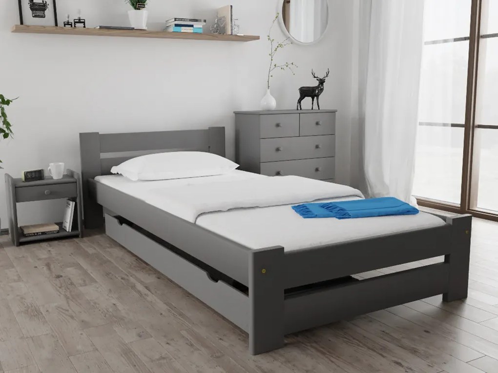 Pat OLA 90x200 cm, gri Saltele: fără saltea, Lamele de pat: Cu lamele drepte