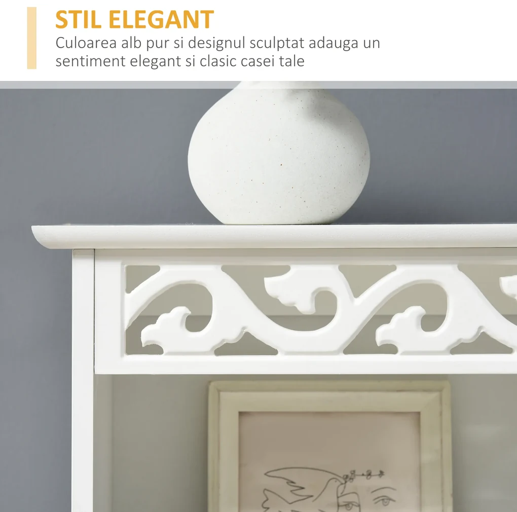 Mobila Coloana HOMCOM pentru Baie, Lemn cu Decor Sculptura Floare Alba 40x23x160cm | Aosom Romania