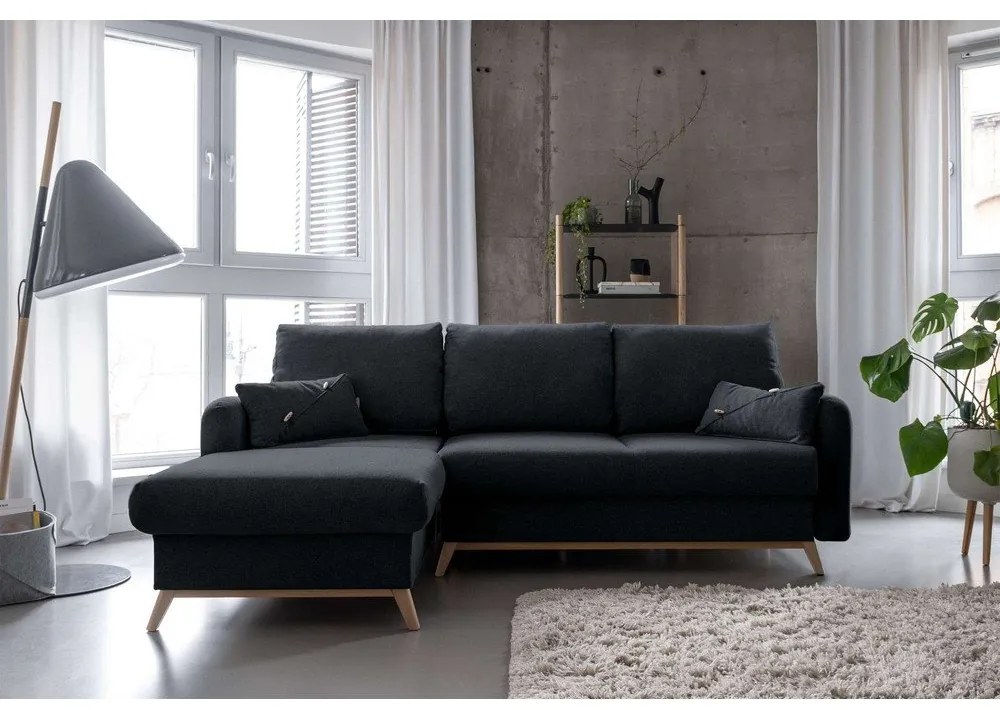 Colțar extensibil cu șezlong pe partea stângă Miuform Scandic Lagom, gri închis