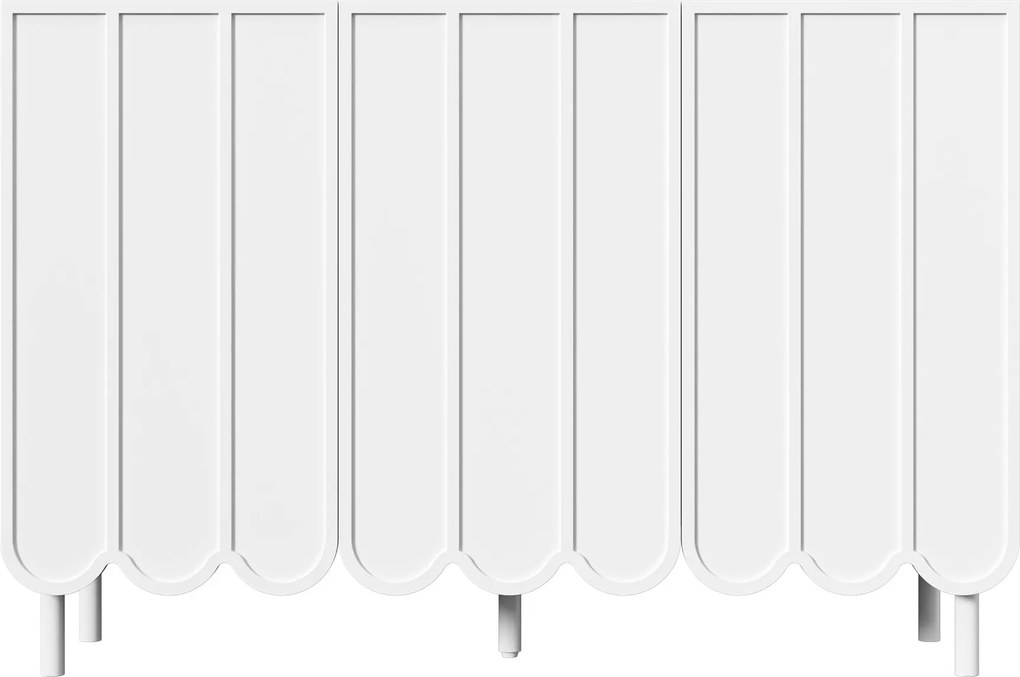 Comodă cu uși ondulate, spațiu de depozitare pentru living, hol &amp; sufragerie, 120x35x80 cm, Alb