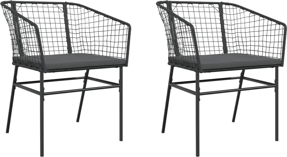 vidaXL Scaune de grădină cu perne, 2 buc., negru, poliratan