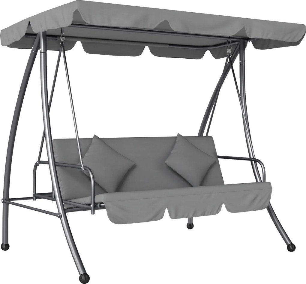 Outsunny Balansoar de grădină convertibil 3 locuri Înclinare Acoperiș reglabil Saltea 200 x 125 x 170 cm metal Polyester Gri deschis | Aosom Romania