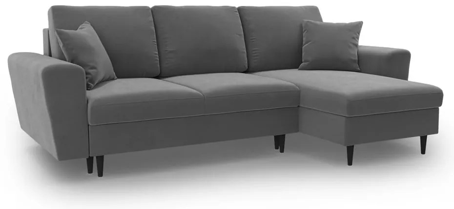 Colțar gri deschis extensibil, cu spațiu de depozitare cu tapițerie din catifea Kyoto – Cosmopolitan Design